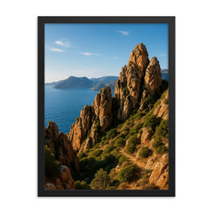 Calanques de Piana Corsica France framed print on a plain backdrop in size 18"x24".