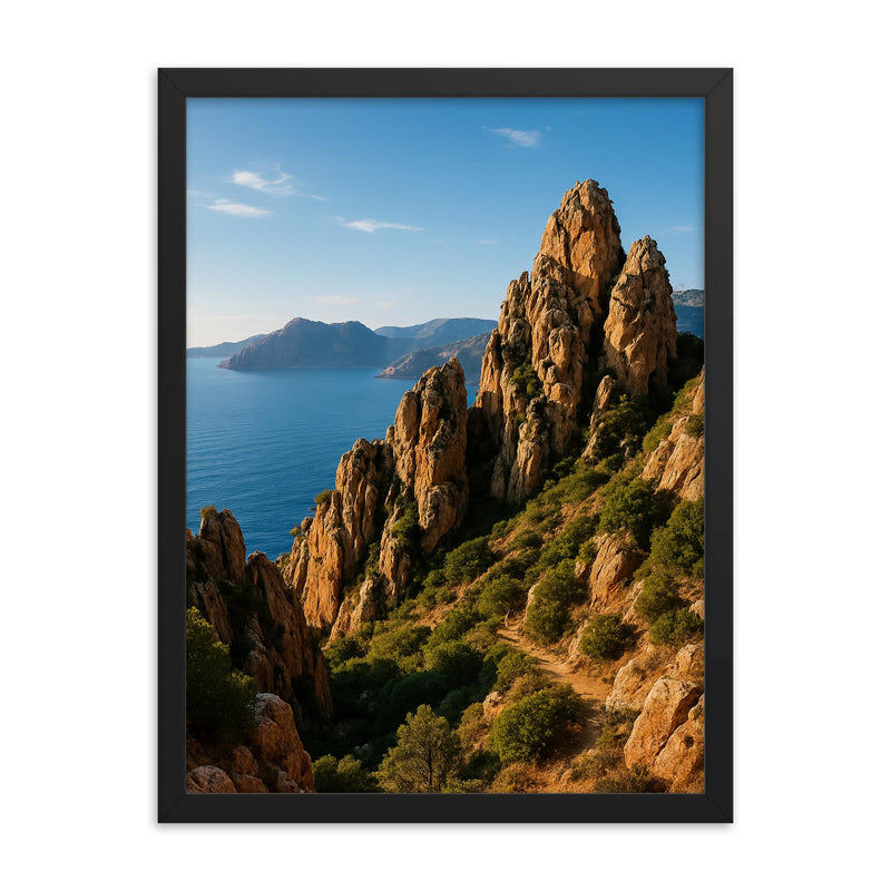 Calanques de Piana Corsica France framed print on a plain backdrop in size 18