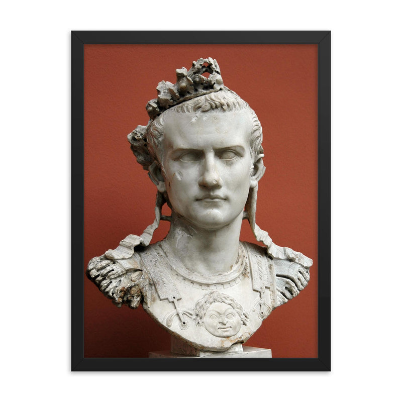 Caligula framed print on a plain backdrop in size 18