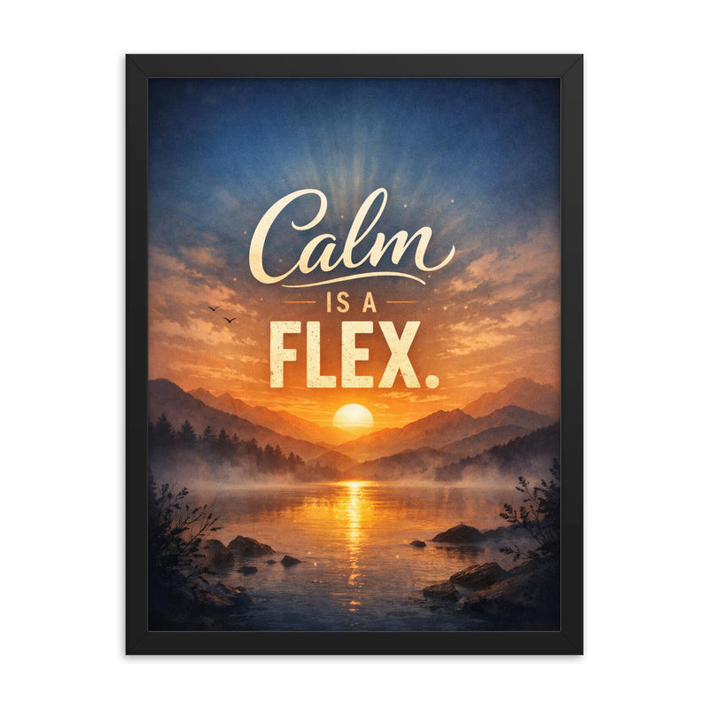 Calm is a flex framed print on a plain backdrop in size 18
