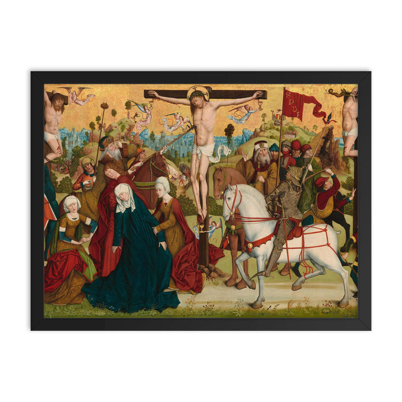 Calvary by Master of the Death of Saint Nicholas of Münster, c. 1470-1480 framed print on a plain backdrop in size 18