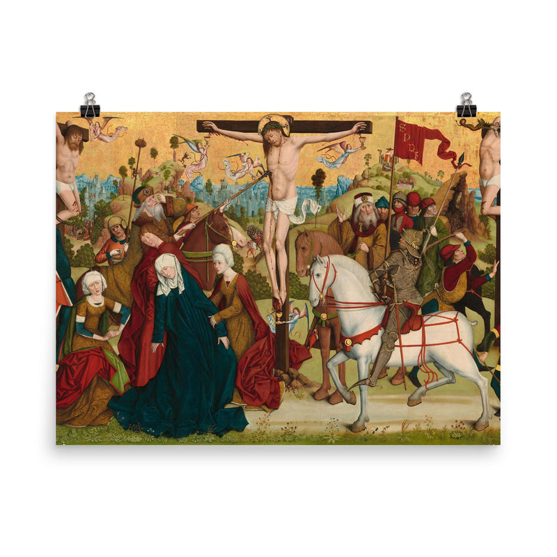 Calvary by Master of the Death of Saint Nicholas of Münster, c. 1470-1480 poster on a plain backdrop in size 8