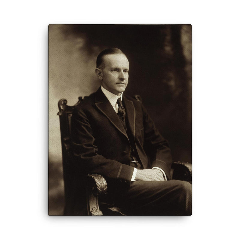 Calvin Coolidge canvas print on a plain backdrop in size 18