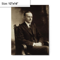 Calvin Coolidge metal print on a plain backdrop in size 12"x16".