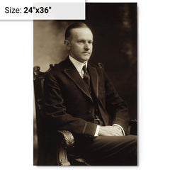 Calvin Coolidge metal print on a plain backdrop in size 24"x36".