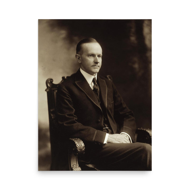 Calvin Coolidge poster on a plain backdrop in size 18