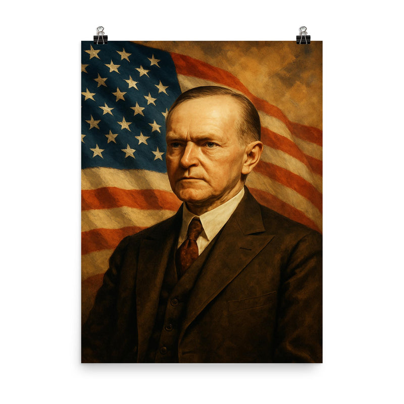 Calvin Coolidge poster on a plain backdrop in size 8
