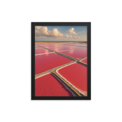 Camargue Pink Salt Pans France framed print on a plain backdrop in size 12"x16".