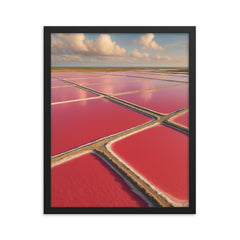 Camargue Pink Salt Pans France framed print on a plain backdrop in size 16"x20".