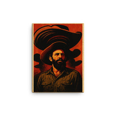 Camilo Cienfuegos beneath oversized sombrero shadows canvas print on a plain backdrop in size 12"x16".