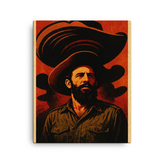 Camilo Cienfuegos beneath oversized sombrero shadows canvas print on a plain backdrop in size 16"x20".