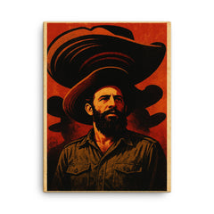 Camilo Cienfuegos beneath oversized sombrero shadows canvas print on a plain backdrop in size 18"x24".