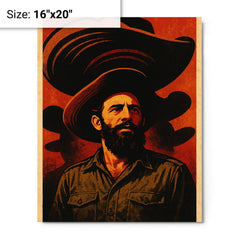Camilo Cienfuegos beneath oversized sombrero shadows metal print on a plain backdrop in size 16"x20".