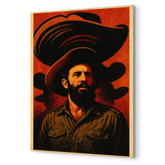 Camilo Cienfuegos beneath oversized sombrero shadows metal print mockup
