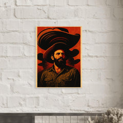 Camilo Cienfuegos beneath oversized sombrero shadows metal print mockup