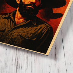 Camilo Cienfuegos beneath oversized sombrero shadows metal print mockup