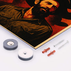 Camilo Cienfuegos beneath oversized sombrero shadows metal print mockup