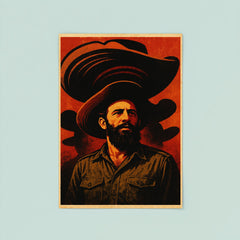 Camilo Cienfuegos beneath oversized sombrero shadows poster 8