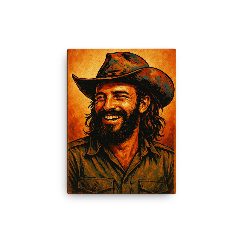 Camilo Cienfuegos smiling beneath a battered revolutionary brim canvas print 12x16
