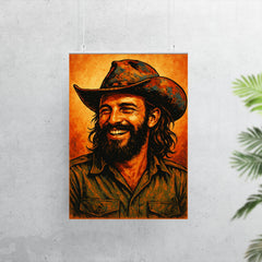 Camilo Cienfuegos smiling beneath a battered revolutionary brim poster 7