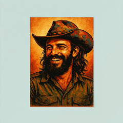 Camilo Cienfuegos smiling beneath a battered revolutionary brim poster 8