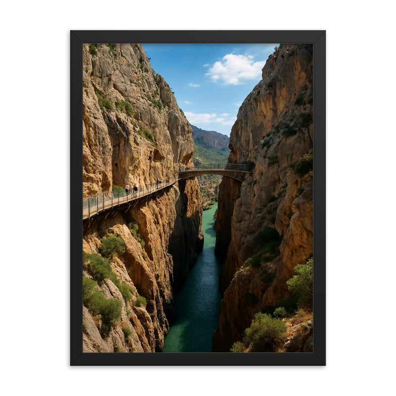 Caminito del Rey Gorge Spain framed print on a plain backdrop in size 18