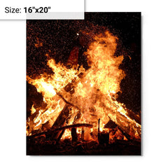 Camping Bonfire metal print on a plain backdrop in size 16"x20".