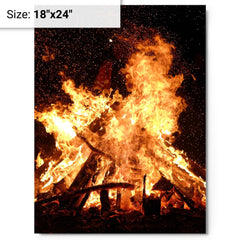 Camping Bonfire metal print on a plain backdrop in size 18"x24".