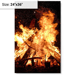 Camping Bonfire metal print on a plain backdrop in size 24"x36".
