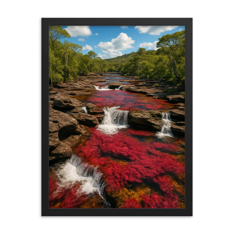 Caño Cristales Colombia framed print on a plain backdrop in size 18