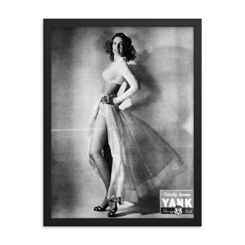 Candy Jones framed print on a plain backdrop in size 18