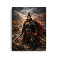 Cao Cao at Red Cliffs before inferno canvas print on a plain backdrop in size 16"x20".