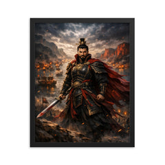 Cao Cao at Red Cliffs before inferno framed print on a plain backdrop in size 16"x20".