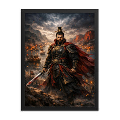 Cao Cao at Red Cliffs before inferno framed print on a plain backdrop in size 18"x24".