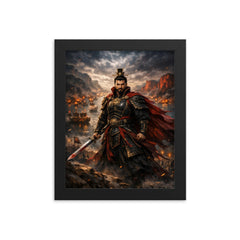 Cao Cao at Red Cliffs before inferno framed print on a plain backdrop in size 8"x10".