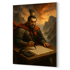 Cao Cao composing poetry before Red Cliffs campaign metal print mockup
