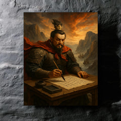 Cao Cao composing poetry before Red Cliffs campaign metal print mockup