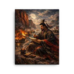 Cao Cao composing poetry before Red Cliffs canvas print on a plain backdrop in size 16"x20".