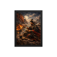 Cao Cao composing poetry before Red Cliffs framed print on a plain backdrop in size 12"x16".