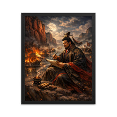 Cao Cao composing poetry before Red Cliffs framed print on a plain backdrop in size 16"x20".