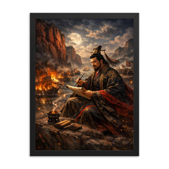 Cao Cao composing poetry before Red Cliffs framed print on a plain backdrop in size 18"x24".