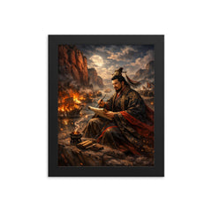 Cao Cao composing poetry before Red Cliffs framed print on a plain backdrop in size 8"x10".