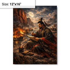 Cao Cao composing poetry before Red Cliffs metal print on a plain backdrop in size 12"x16".