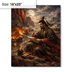 Cao Cao composing poetry before Red Cliffs metal print on a plain backdrop in size 16"x20".