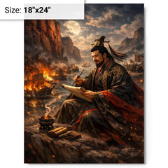 Cao Cao composing poetry before Red Cliffs metal print on a plain backdrop in size 18"x24".