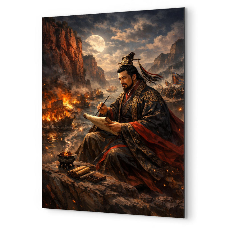 Cao Cao composing poetry before Red Cliffs metal print mockup