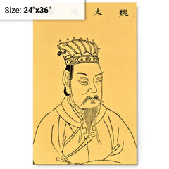 Cao Cao metal print on a plain backdrop in size 24"x36".