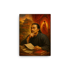Cao Xueqin among red chamber memories canvas print on a plain backdrop in size 12"x16".