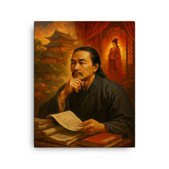 Cao Xueqin among red chamber memories canvas print on a plain backdrop in size 16"x20".