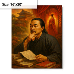 Cao Xueqin among red chamber memories metal print on a plain backdrop in size 16"x20".